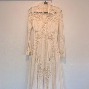 Omo Norma Kamali Vintage Pearl Button Down Lace Long Sleeve Maxi Dress